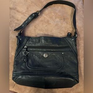 Stone Mountain Black Leather Shoulder Bag